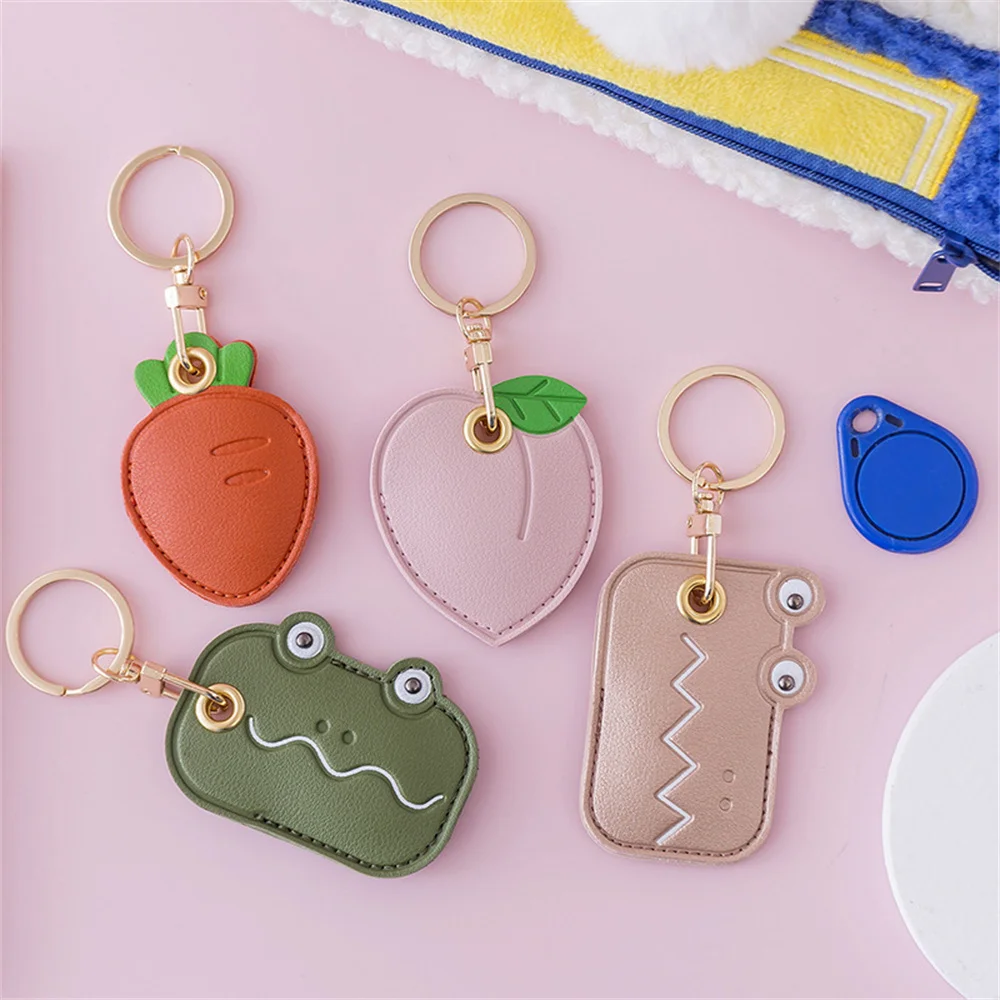 

1pc Useful Leather Key Ring Personality Access Control Card Cover Case Key Chain Access Card Bag Pendant Cartoon Keychain Keyfob