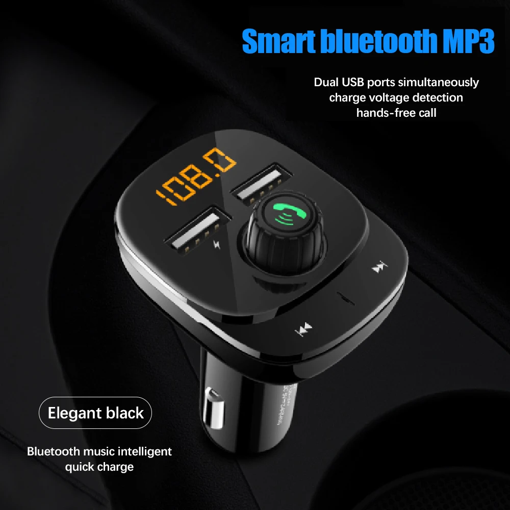 1," Автомобильный MP3-плеер, двойной USB прикуриватель, зарядное устройство, быстрая зарядка, многофункциональное радио, Bluetooth плеер C22 - Формат цифровых медиаданных: Black
