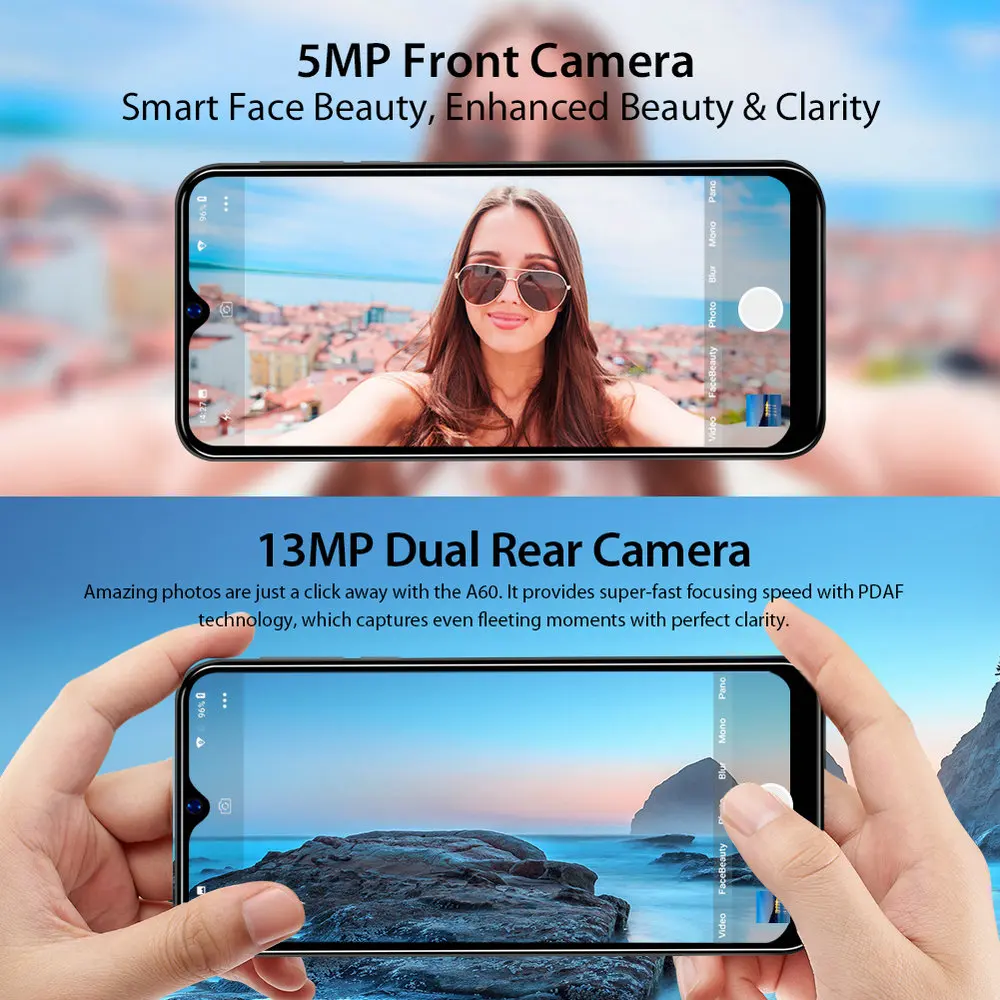 Смартфон Blackview A60 экран 6 1 дюйма 19 2:9 Full Waterdrop аккумулятор 4080 мА*ч Android 8.1 ПЗУ Гб 16