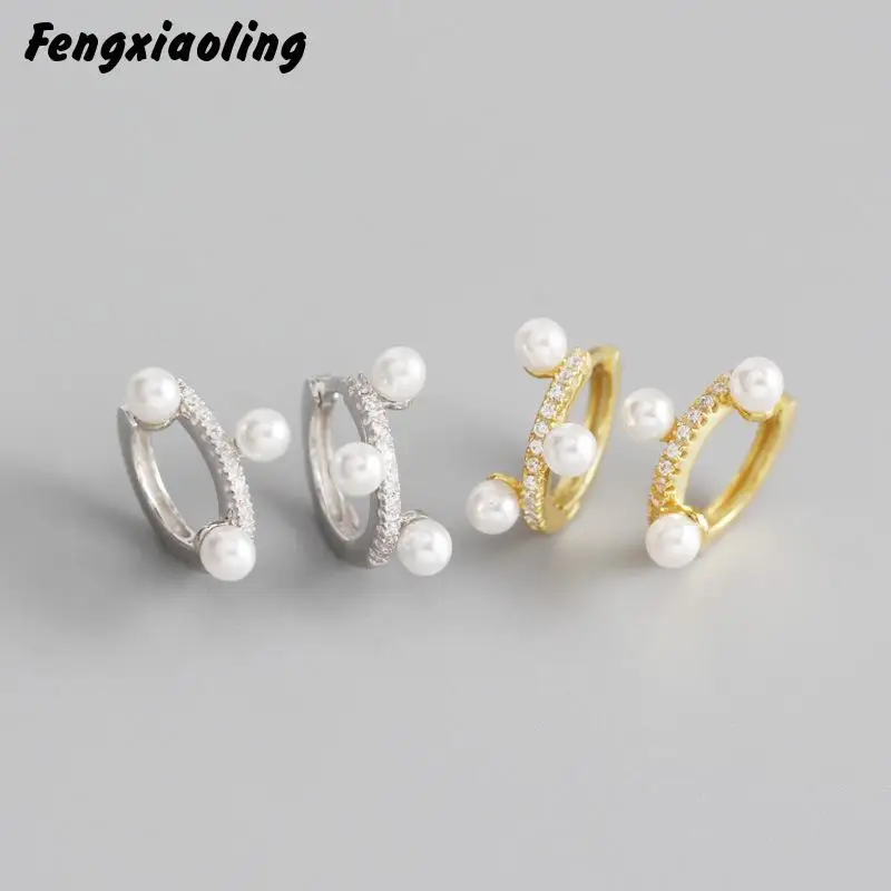 

Fengxiaoling 100% Genuine 925 Sterling Silver 3mm Freshwater Pearls Hoop Earrings For Women Fine Jewelry Cute Accessories 2020