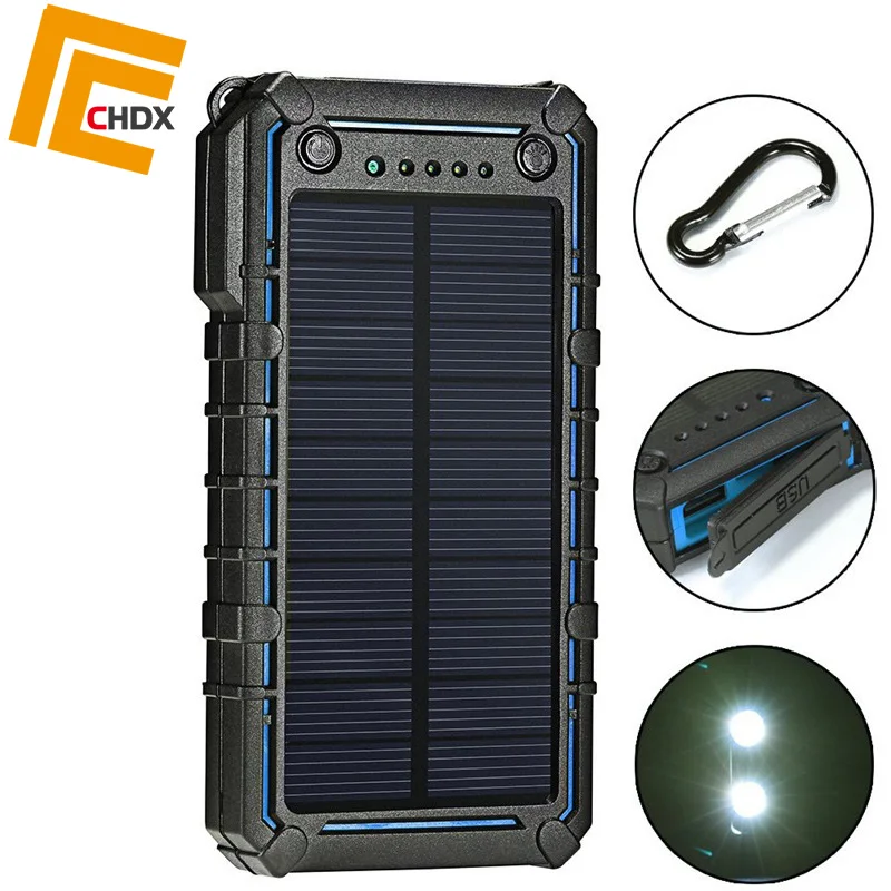 

CHDX 15000mAh Solar Panel Mobile Phone charger USB Power Bank Solar Panel Charger for Mobile Phone Pad USB Charger New