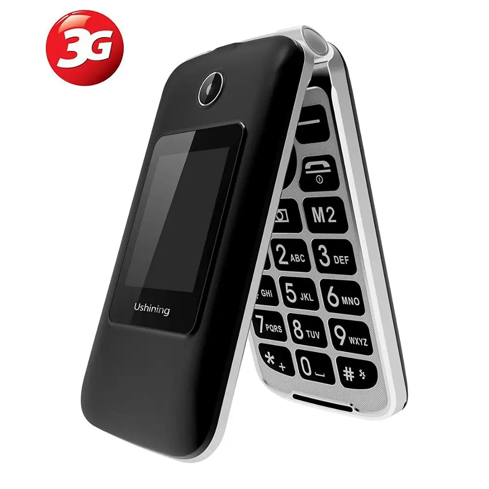 Ushining 3G мобильный флип телефон с двойным экраном SIM красный разблокированный