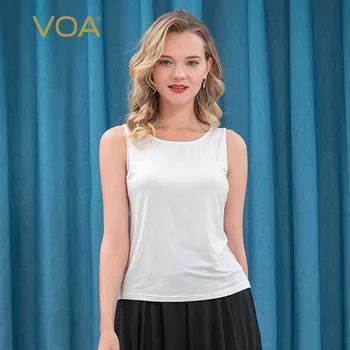 

Voa Ink Black Round Neck Sleeveless Skin-friendly Micro-elastic Slim Slimming Simple Fashion Vest B190 T Shirt Women