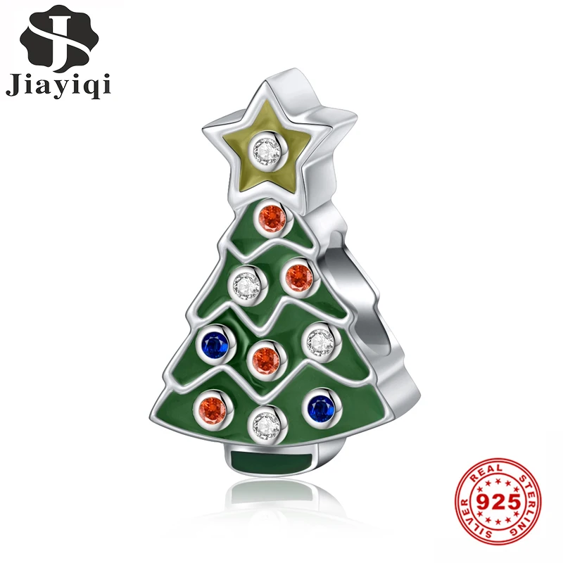 

Jiayiqi Christmas Tree Charms 925 Sterling Silver CZ Beads Fit Women Pandora Charms Silver 925 Original Fine Christmas Jewelry