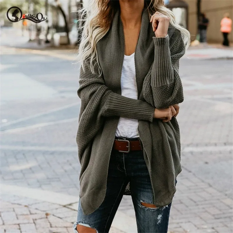 Autumn Women Knit Cardigans Sweater Coat Solid Coloe New Loose Bat Sleeve Sweater Coat Ladies Sweater