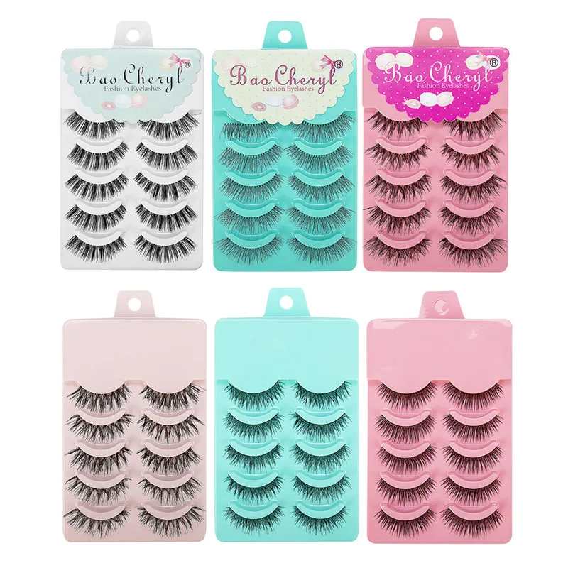 5 Pairs False Eyelashes 3D Strip Crisscross Fake Lashes Hand Made Natural Thick Full Long Eyelash Bundles #91759 | Красота и здоровье