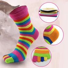 Модные женские носки в полоску мягкие хлопковые носки с пятью пальцами цветные женские дышащие носки на осень и зиму