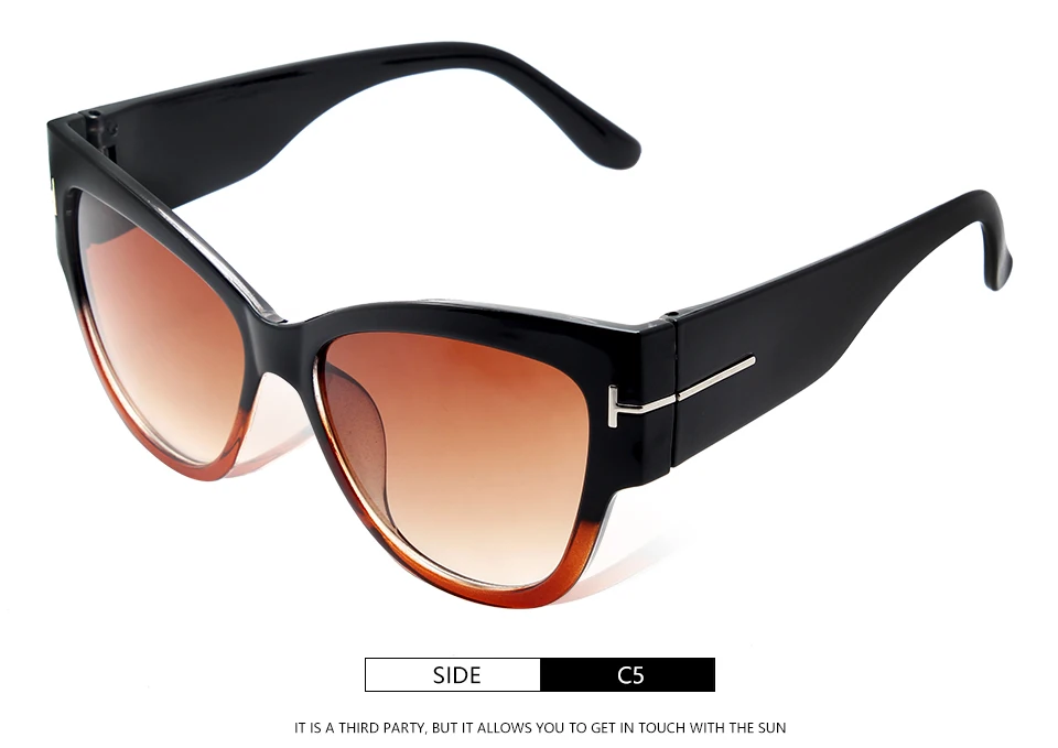 Винтажные негабаритные солнцезащитные очки "кошачий глаз", женские большие черные оттенки, сексуальные градиентные очки, роскошные брендовые солнцезащитные очки, золотые, Т-образные украшения