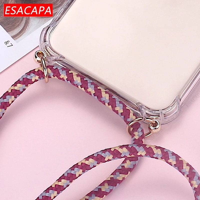 Shockproof Soft TPU Phone Case with Lanyard Neck Strap Cord - Transparent