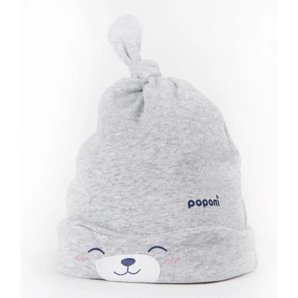 Осенняя хлопковая шапка для новорожденных мальчиков и девочек, милый мультяшный медведь, однотонный цвет, удобный высококачественный головной убор для сна, шапка - Цвет: Grey