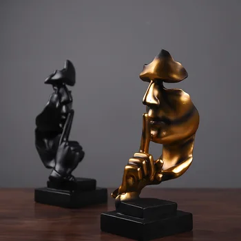

Silence Is Gold Home Decor Thinker Office Decoration Accessories Abstract Arts Plaster Statue Resin Figurine Crafts Souvenirs