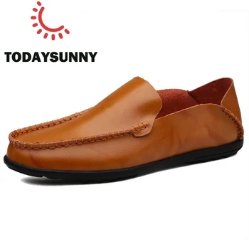 

Sneakers Men Casual Loafers Handmade Soft Moccasins Man Slip-On Flat Sneakers Leather Walking Male Boat Shoes Big Size 38-46#