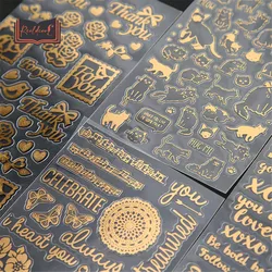 2 Sheets Gold Foil Stickers Transparent Cartoon Cat DIY Hand Account Scrapbook Decoration Decorations Cute Kawaii Stationery