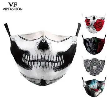 

VIP FASHION Adult Skull Head Printed 3D Ghost Rose Face Mask Reusable Washable Protective Mouth Mask Anti Flu Bacteria Masks
