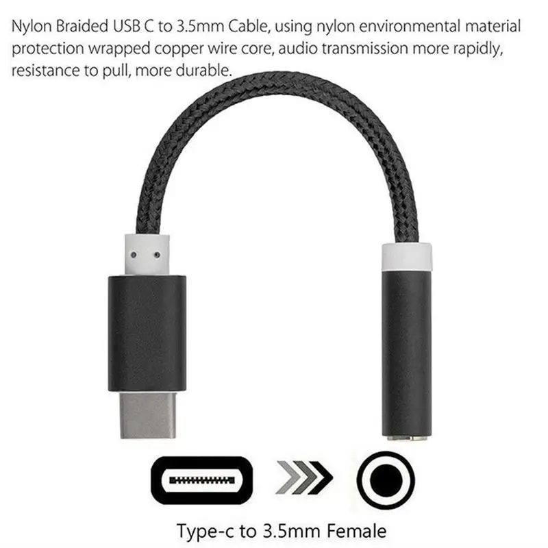 Type C 3,5 мм аудио разъем для наушников USB C до 3,5 мм AUX Наушники Плетеный Кабель-адаптер для huawei mate 20 P30 pro Xiaomi Mi 6 8 9