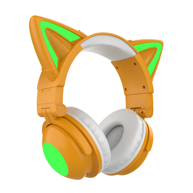 New ZW068 Bluetooth5.0 Headphone Wireless Headset With HD Microphone Cat Ear Cute LED Light Flashing for Girl Gift Yellow