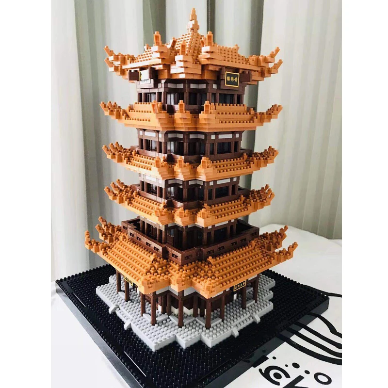 Balody Architecture Tower of Yellow Crane DIY Mini Diamond Blocks Building Toy