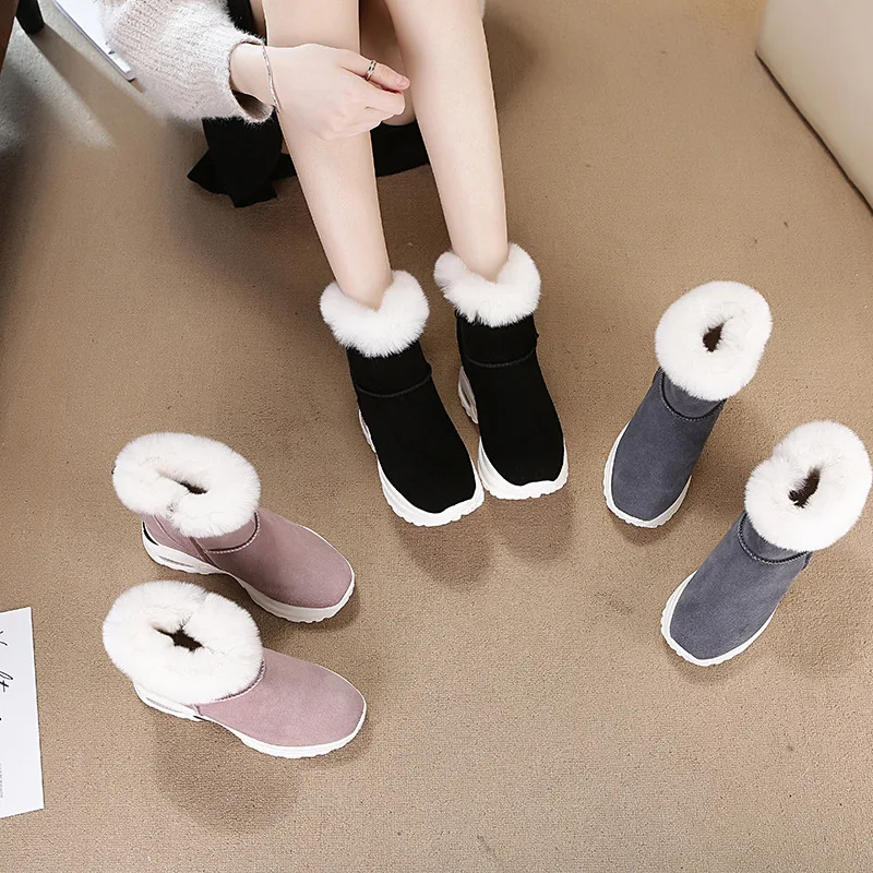 

2019 Autumn And Winter plus Velvet in Rabbit Fur Snowfield Otter Women's Boots Leather Boots Casual Slanted Heel Warm Women's Po