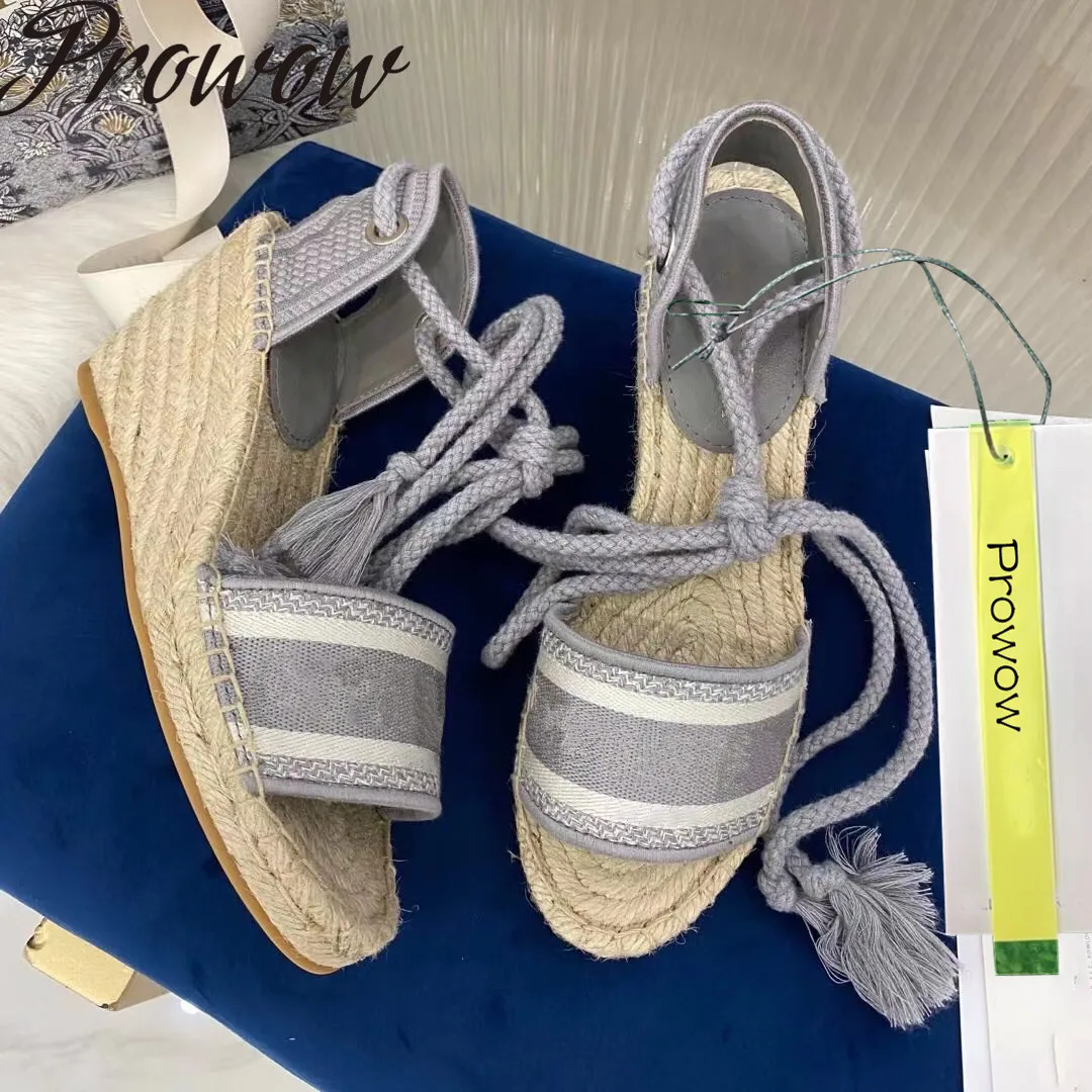 Promoción Prowow-alpargatas de gladiador con cordones para Mujer, sandalias bajas Zapatos de lujo para vacaciones, novedad de verano neQKMDyAxne