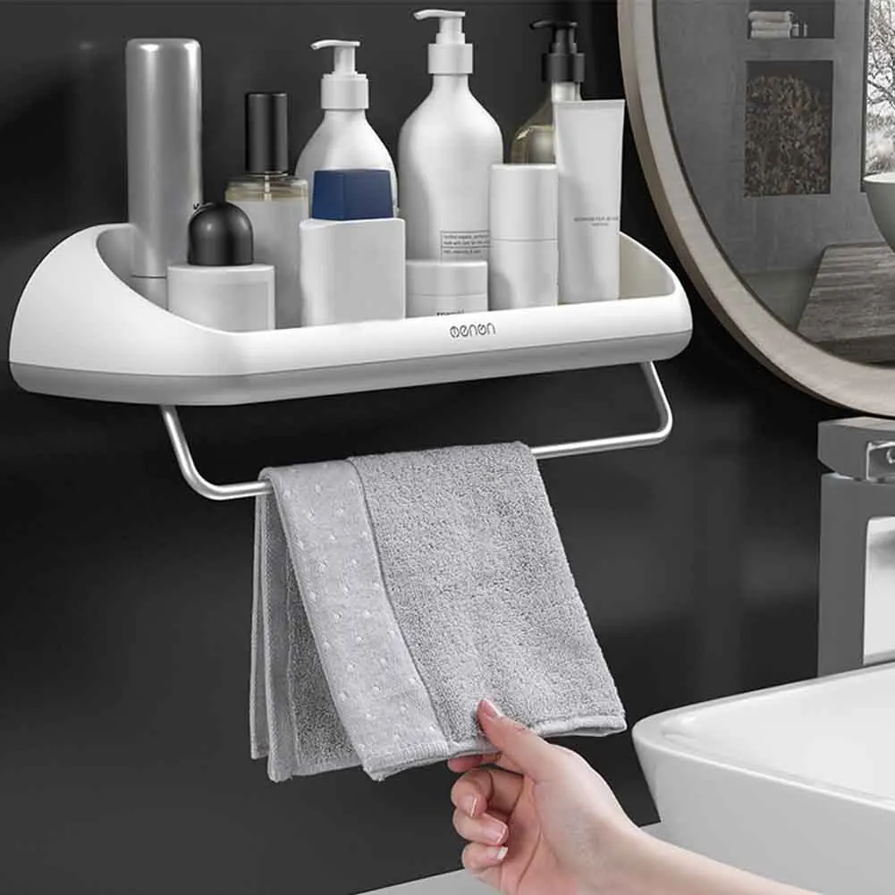 

Easy Install Punch Free ABS Wall Mounted Storage Rack Shampoo Kitchen Toilet Hollowed Out Home Shower Shelf Bathroom Organizer