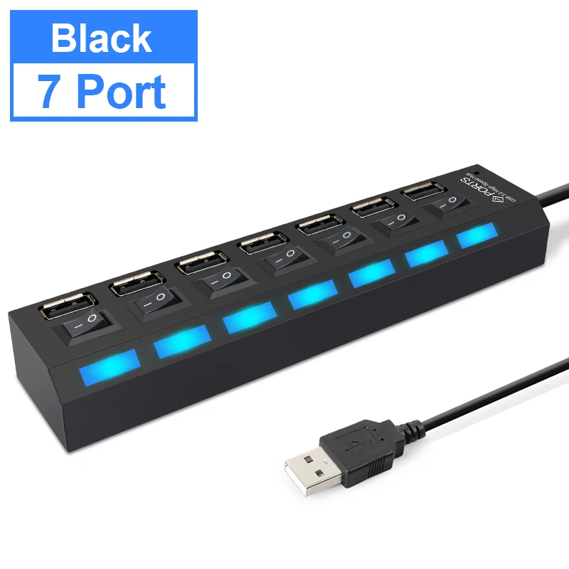 Мульти usb-хаб 2,0 мини-концентратор USB разветвитель 4/7 usb порты с переключателем вкл/выкл Hab поддержка мощность высокая скорость ПК Компьютерные аксессуары - Цвет: Black 7 Ports