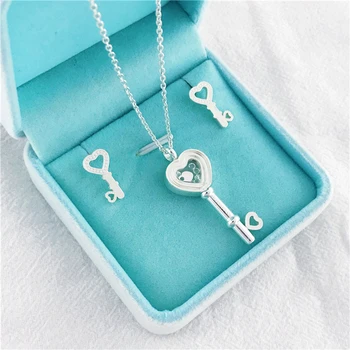 

Brand Lovely Sweet Heart Pendant Necklace Rose Gold Color Key Lock Design Link Chain Necklace Forever Love Letters For Woman