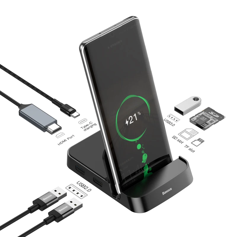 Standard USB Dock Baseus USB C Dex станция к USB 3,0 HDMI usb-хаб для huawei P20 P30 Pro samsung S10 док-станция 8 usb портов usb type-C концентратор - Цвет: Standard USB Dock