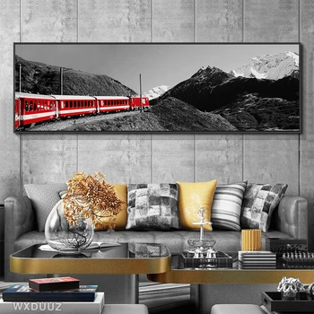 

Simple modern nordic black and white landscape red gold train trees bedside art deco painting picture posters canvas painting