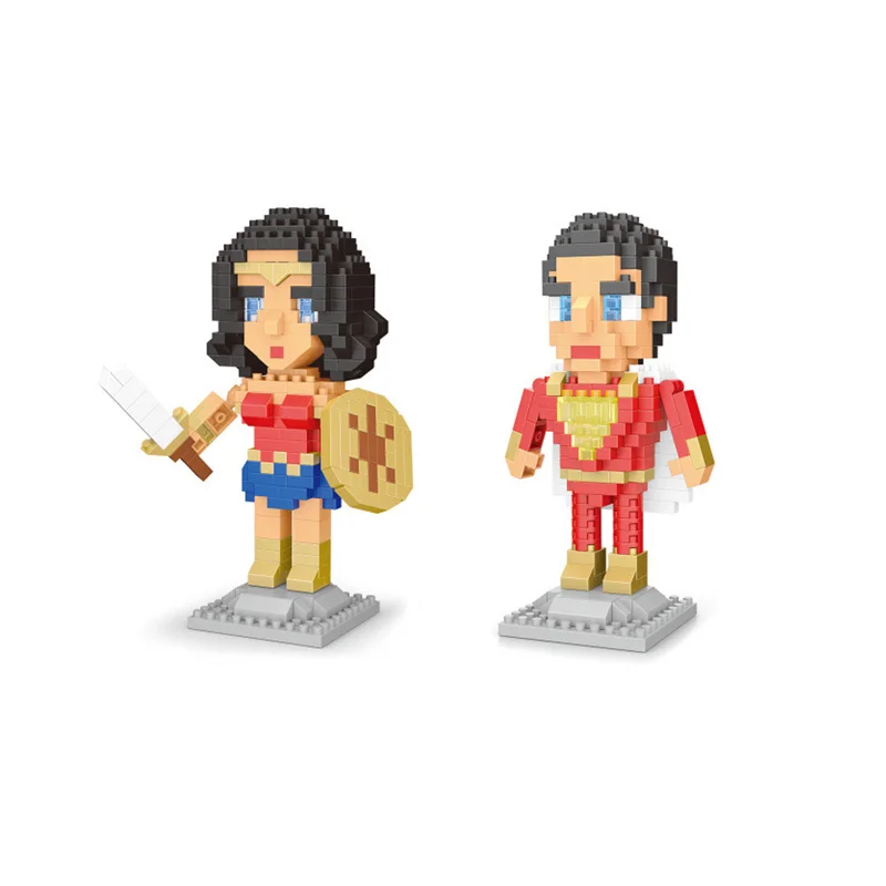 

Super heroes Justice League figures micro diamond building block dc Shazam Wonder Woman Captain Marvel assemble nano bricks toys