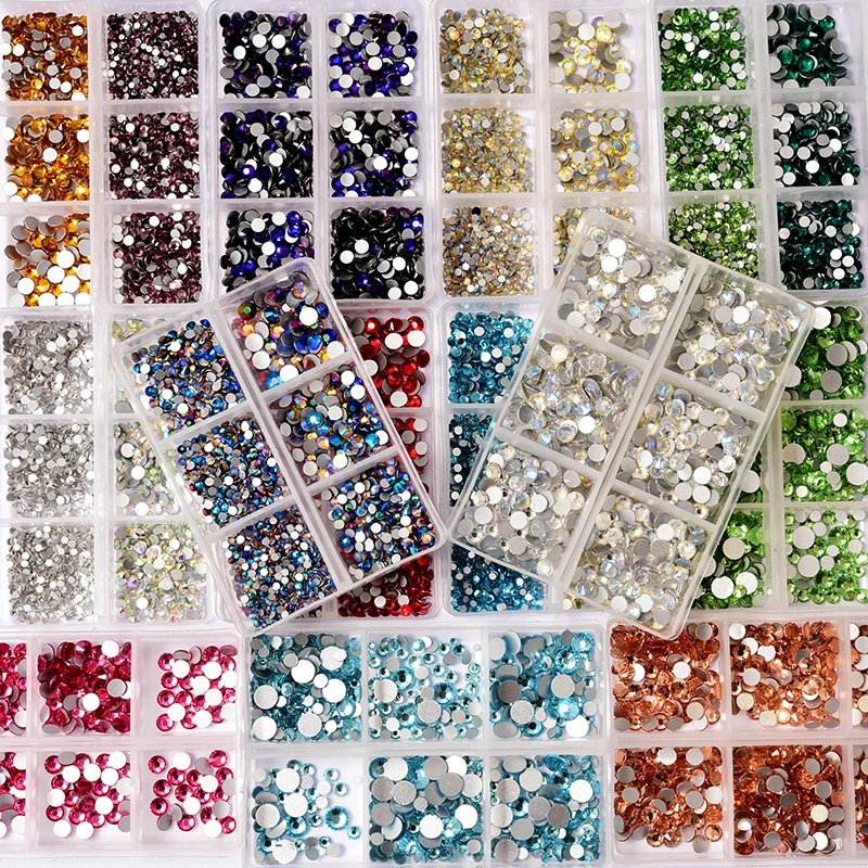 Non Hot Fix Rhinestones 1200pcs/Box Mix Sizes ss6-ss20 Glass Flat Back Crystal Stone Strass Glitters Nail Diamond For DIY