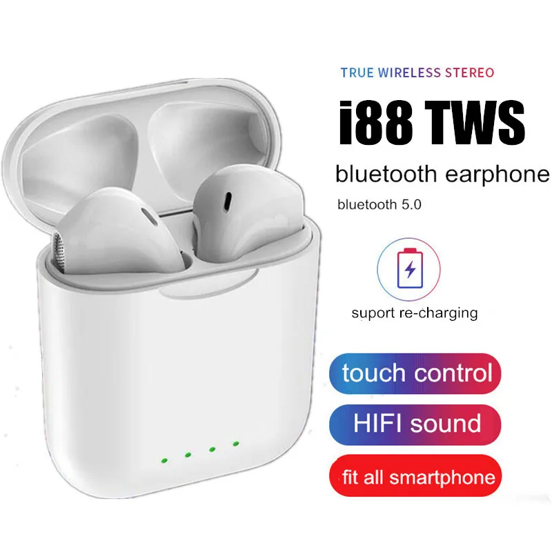 

Original i88 TWS 5.0 Wireless Blutooth Earphone Mini Touch Earbuds Stereo Headset PK i80 Binaural Call Headphones Elari nanopods