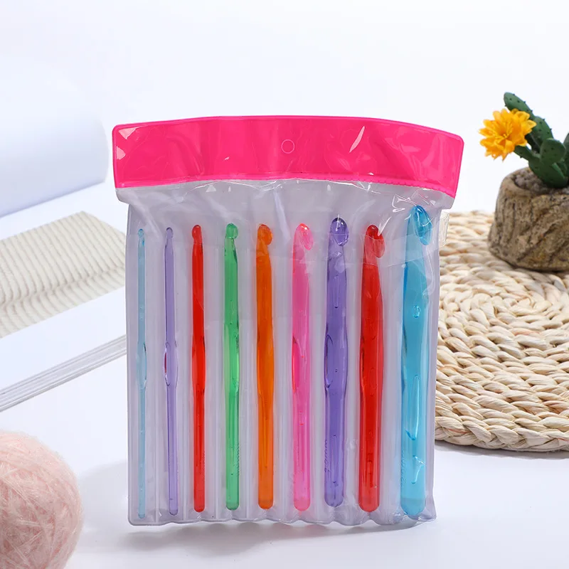 9pcs 3mm 12mm Multicolor Knitting Needle Set Plastic Crystal Crochet