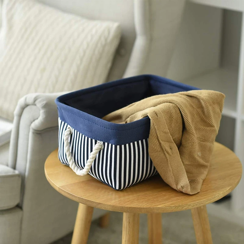 

Fabric Nautical Basket for Storage,Collapsible Canvas Storage Bins Containers Organizing Basket for Gifts Empty,Shelves, Closet,