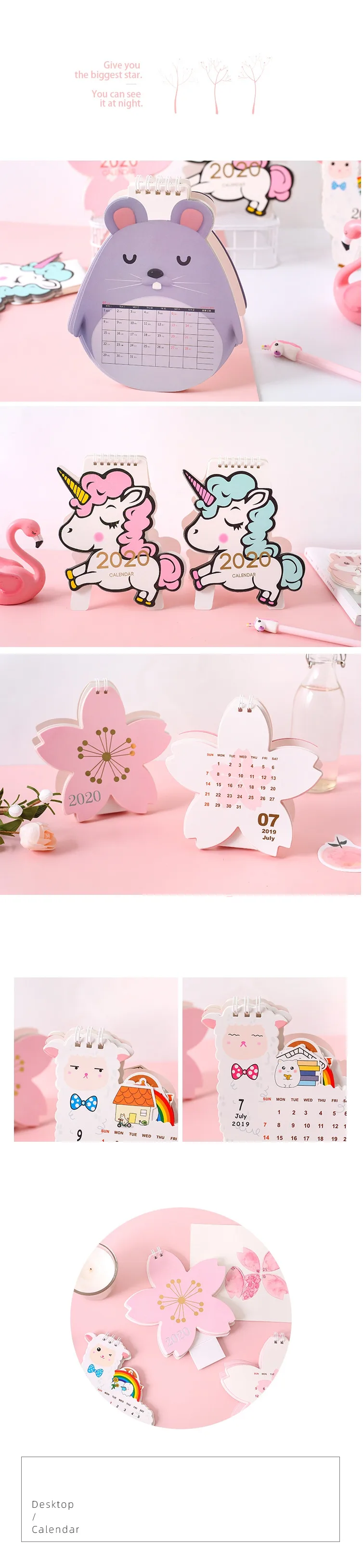 07~,12 Kawaii Единорог календарь кошка лазер мини настольный календарь Памятка планировщик ежедневный календарный план день рождения канцелярские принадлежности