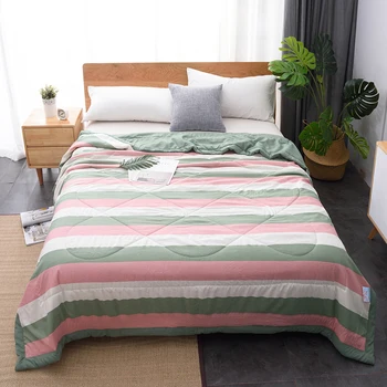

Summer Washed Cotton Air-conditioning Quilt Soft Breathable Blanket Thin Stripe Plaid Comforter Bed Cover