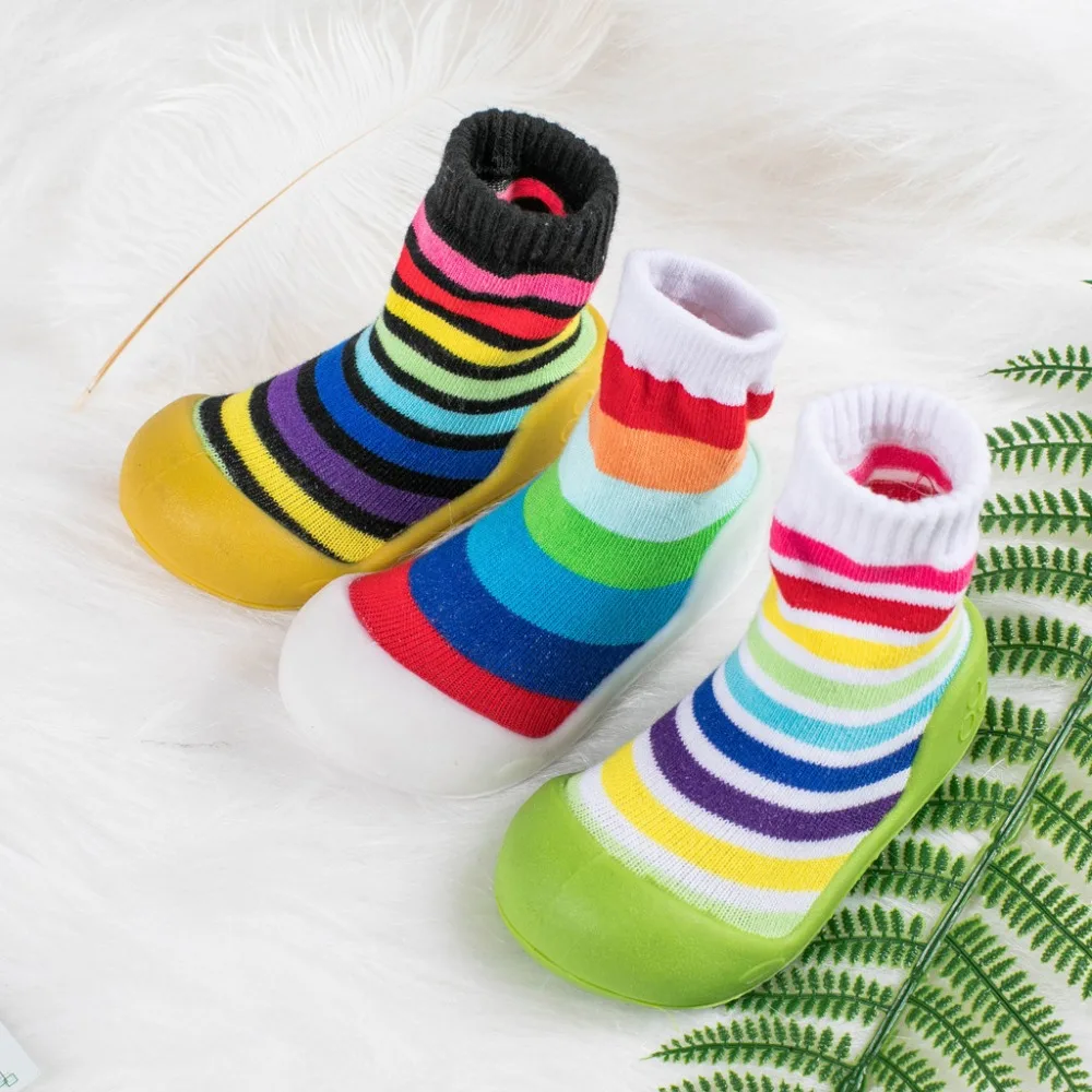 Baby shoes newborn kids non-slip socks baby shoes  soft rubber soles baby shoes girls rainbow stripes toddler boys shoes 35A15 (29)