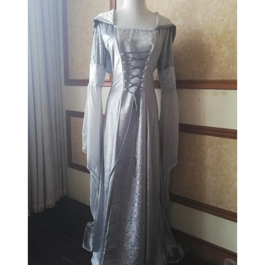 FREE OSTRICH Medieval Dress Gown Robe Palace Princess Dress Adults Vintage Evening Hooded Long Sexy Party Halloween Costume 1014
