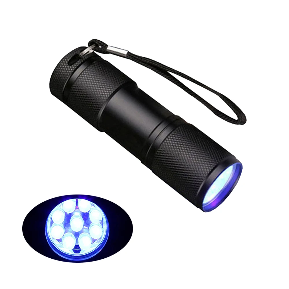 100pcs Low Price 9LED UV 395nm Portable Black Flashlight Mini Keychain Torch 3xAAA Powered 9 LEDs Key-chain Lamp | Освещение