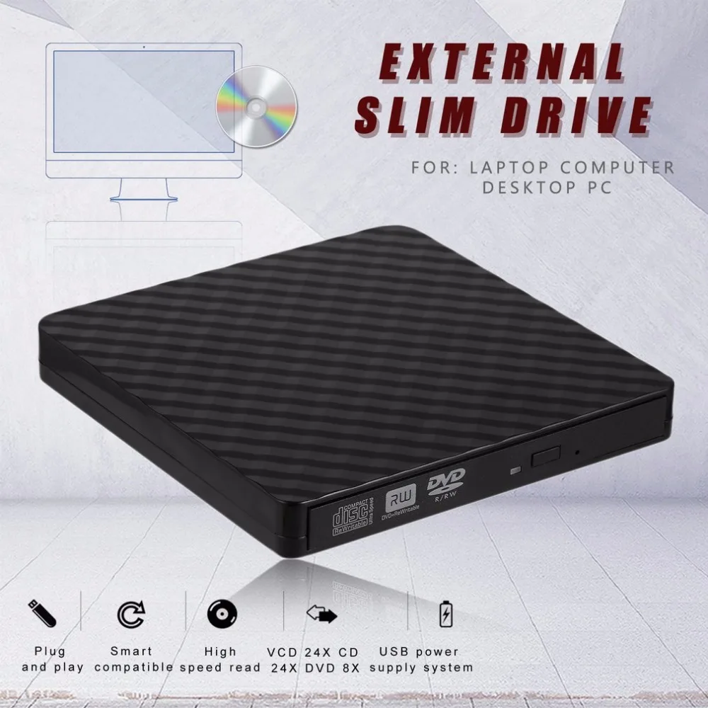 Внешний DVD rom Оптический привод USB 2,0 CD/DVD-rom CD-RW плеер горелка тонкий портативный ридер записывающее устройство для ноутбука