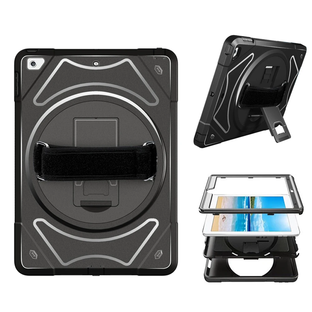 

Case for iPad 9.7 inch 2018 2017 Cover w/ 360 Rotating Hand Strap Kickstand Heavy Duty Shockproof Protection Shell Cover MTL02
