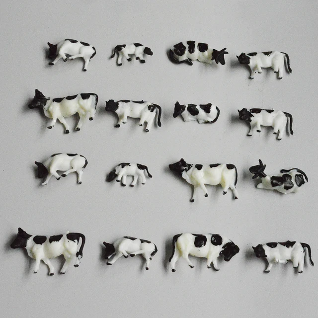 HO Scale Model Cows Animal 1:87 Toys Sand Table Building Layout Diorama Farm Animals White and Black Plastic 30PCS 6