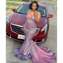 Платья для выпускного вечера размера плюс коллекция года, фиолетовые Вечерние Выпускные платья с v-образным вырезом на шее и шлейфом черного цвета для девочек, торжественное платье на заказ CP385