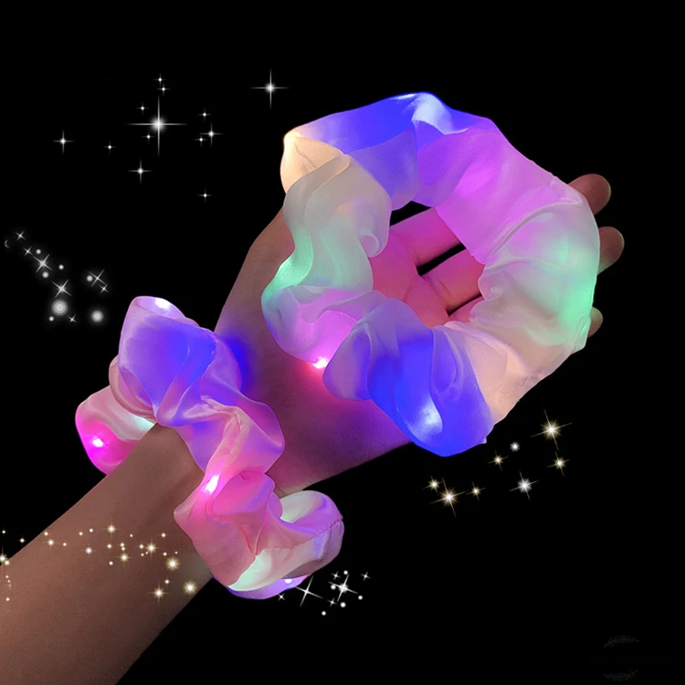 

Girls LED Luminous Scrunchies Hairband Ponytail Holder Headwear Elastic Hair Bands Solid Color Party Hair Accessories Christmas