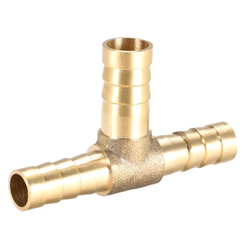 

uxcell 8x10x8mm Brass Hose Reducer Barb Fitting Tee T-Shaped 3 Way Barbed Connector Air Water Fuel Gas Oil etc. Gold Tone