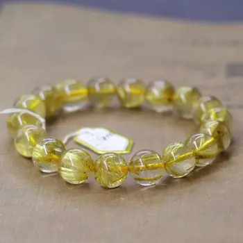 

8-12MM Discount Wholesale Natural Genuine Gold Hair Rutile Quartz Round Loose Stone Beads Necklaces or Bracelets 7.2"