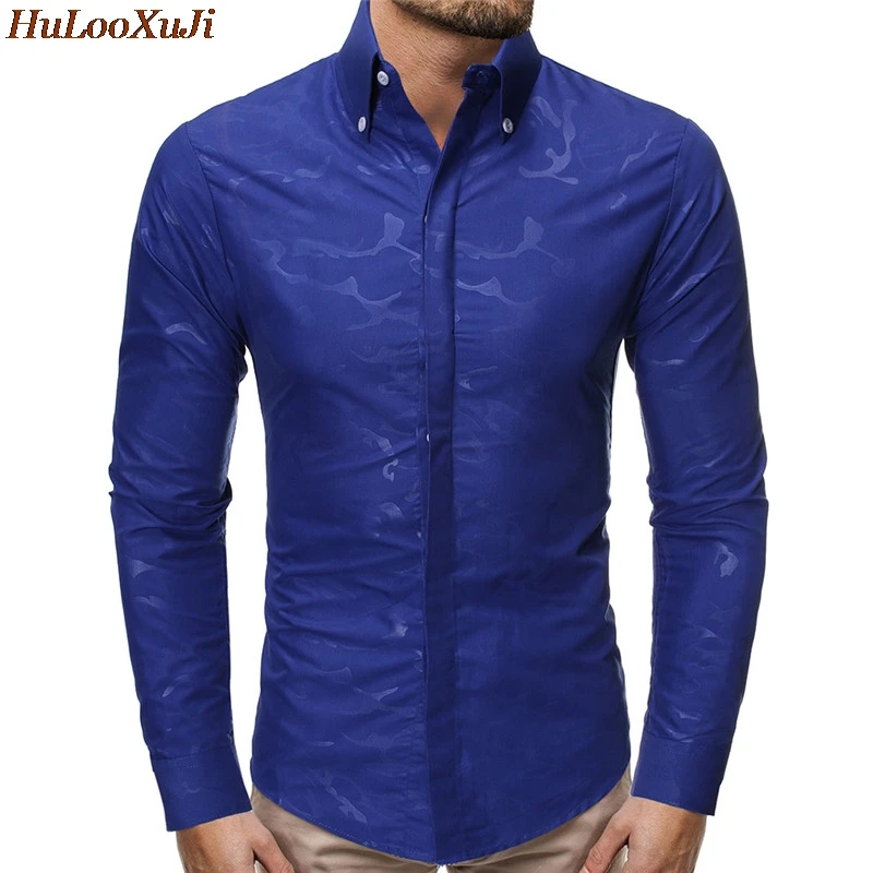 HuLooXuJi рубашки для мужчин с камуфляжным принтом с длинным рукавом Хлопок Slim Fit деловые вечерние блузки Размер США: xs-xl