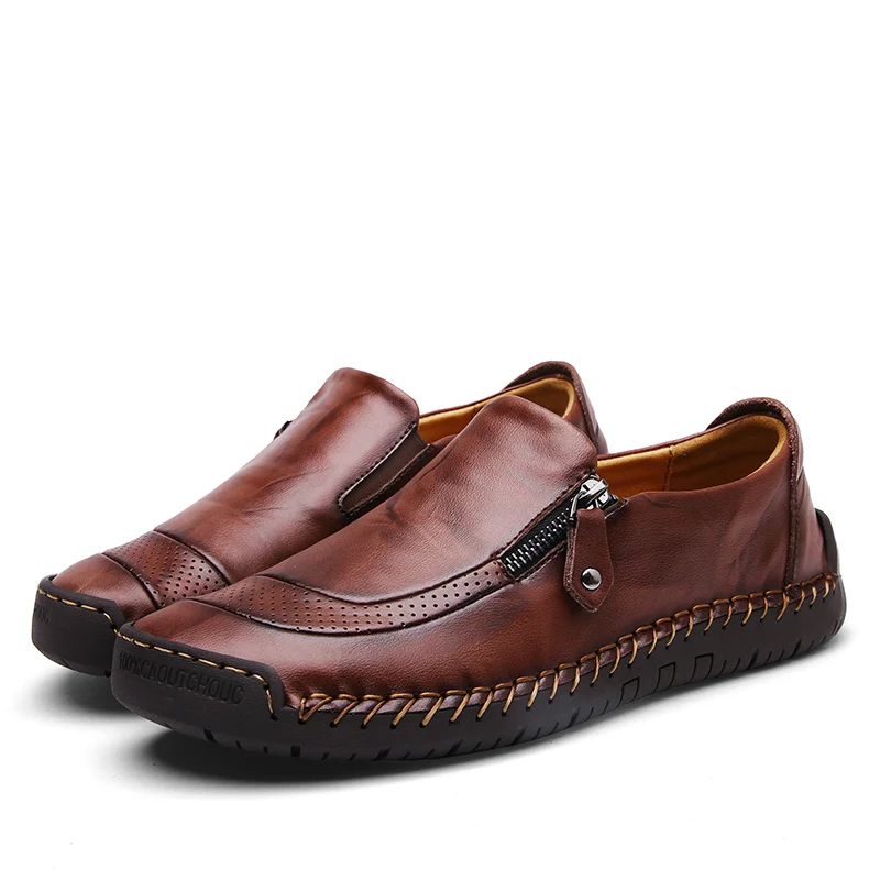 UEXIA Footwear Handmade Big Size 38-48 Men Casual Shoes Loafers Spring and Autumn Mens Moccasins Shoes Leather Men's Flats Shoe