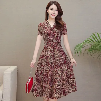 

New Korean Fashion Casual Dress Women V-Neck Short Sleeve Mini Floral Print Slim A-Line Dress vestidos de fiesta de noche#30