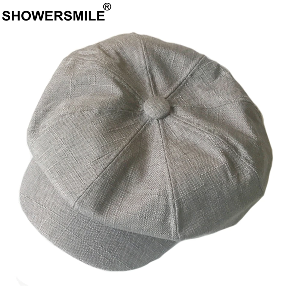 Льняная Кепка SHOWERSMILE Newsboy Женская однотонная винтажная восьмиугольная кепка