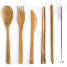 6Pcs/set Bamboo Cutlery Set  Wooden Dinnerware High-quality Flatware Set Wooden Dinnerware Set Dinner Knife Fork Spoon
